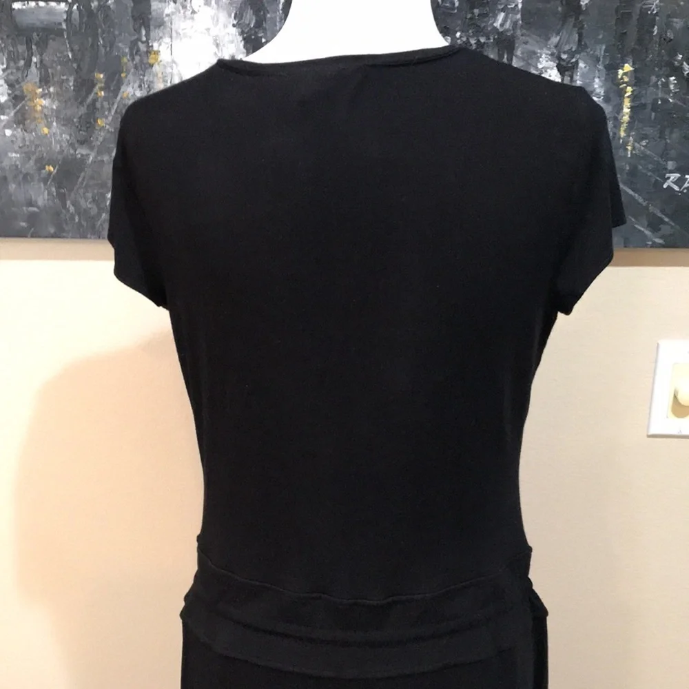 Chelsea & Theodore Black Drawstring Waist Front Pockets Pullover Maxi Dress-10